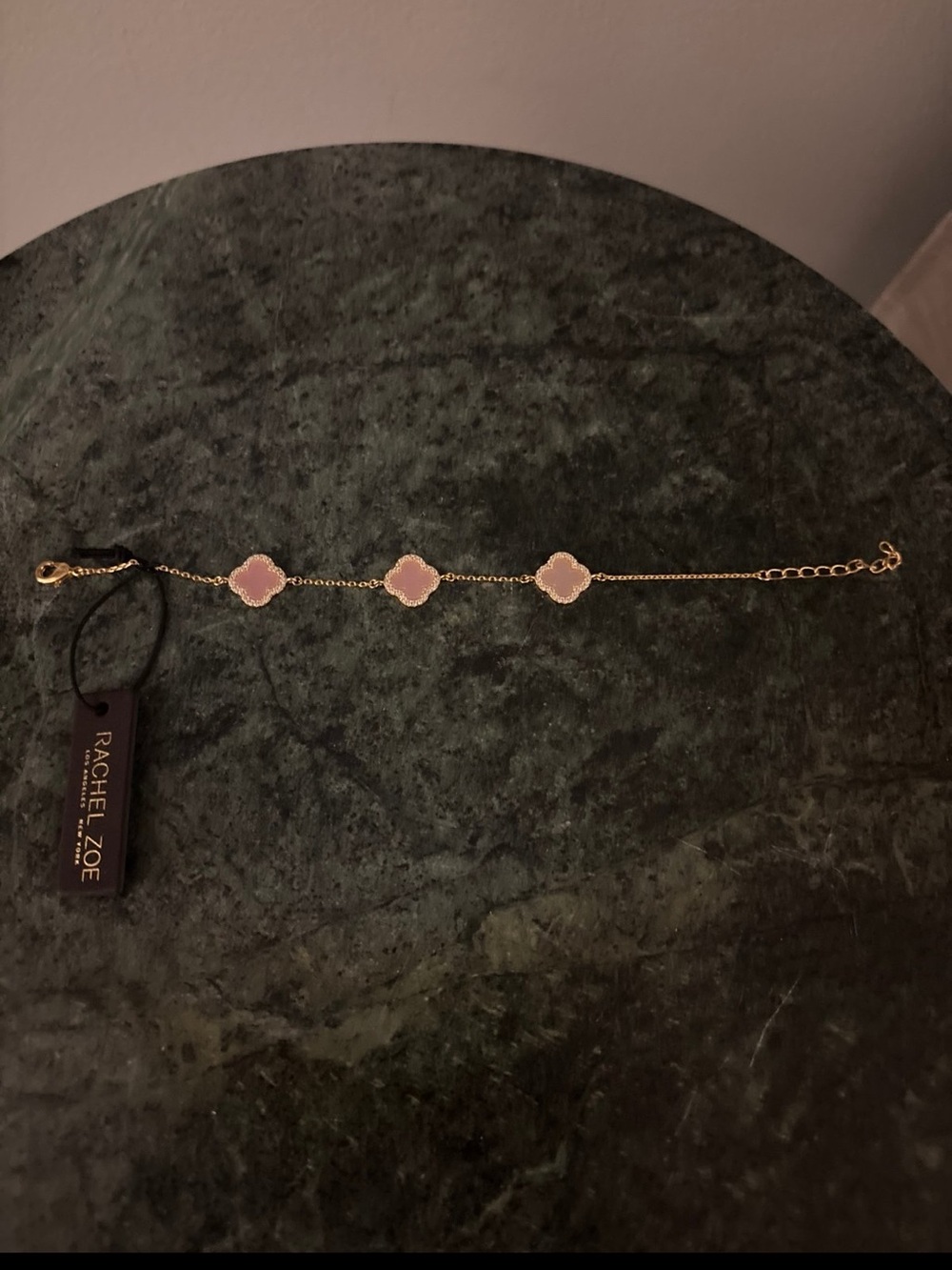 Rachel Zoe 14K Gold Plated Brass Pink Clover Bracelet RARE